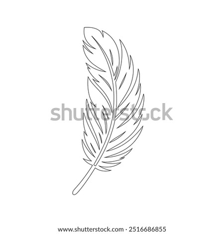 One continuous line drawing of bird feather. Writer and poetry symbol logo in simple linear style, feather, bird, quill, plume, pen, wing, fluff. Isolated image hand drawn