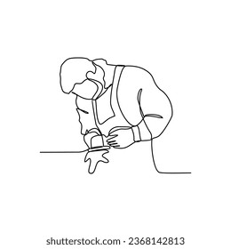 One continuous line drawing of blacksmith working activity with white background. blacksmith working activity design in simple linear style. blacksmith people design concept vector illustration.