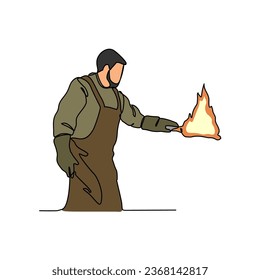 One continuous line drawing of blacksmith working activity with white background. blacksmith working activity design in simple linear style. blacksmith people design concept vector illustration.