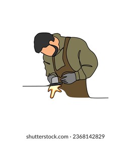 One continuous line drawing of blacksmith working activity with white background. blacksmith working activity design in simple linear style. blacksmith people design concept vector illustration.