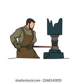 One continuous line drawing of blacksmith working activity with white background. blacksmith working activity design in simple linear style. blacksmith people design concept vector illustration.
