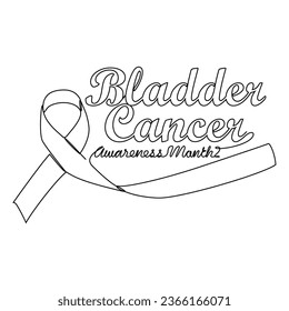 One continuous line drawing of bladder cancer awareness month with white background. Awareness ribbon design in simple linear style. healthcare and medical design concept vector illustration.