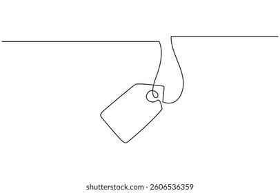 One continuous line drawing blank price tag isolated white background, Continuous line drawing vector illustration with fully editable stroke of tag label vector design.