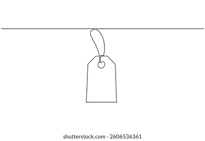 One continuous line drawing blank price tag isolated white background, Continuous line drawing vector illustration with fully editable stroke of tag label vector design.