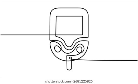 One continuous line drawing of Blood glucose meter test illustration. Continuous single line drawing of glucometer for monitoring blood sugar. Glucometer one line drawing. Single continuous diabetes