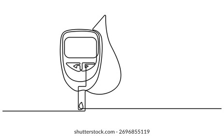 Eine durchgehende Linie der Darstellung des Blutzuckermessers. Einmalige kontinuierliche Diabeteskontrolle, kontinuierliche Einzelzeilenzeichnung eines Blutzuckermessers zur Blutzuckerkontrolle. Minimal editierbar
