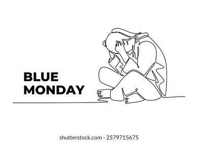 One continuous line drawing of blue Monday concept. Doodle vector illustration in simple linear style.	