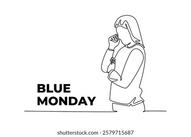 One continuous line drawing of blue Monday concept. Doodle vector illustration in simple linear style.	