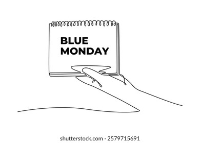 One continuous line drawing of blue Monday concept. Doodle vector illustration in simple linear style.	