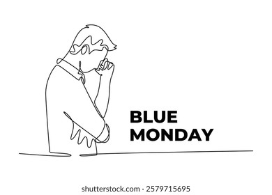 One continuous line drawing of blue Monday concept. Doodle vector illustration in simple linear style.	