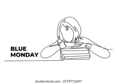 One continuous line drawing of blue Monday concept. Doodle vector illustration in simple linear style.	