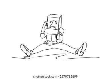 One continuous line drawing of blue Monday concept. Doodle vector illustration in simple linear style.	