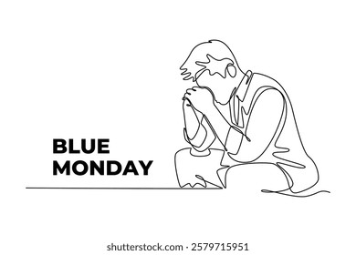 One continuous line drawing of blue Monday concept. Doodle vector illustration in simple linear style.	