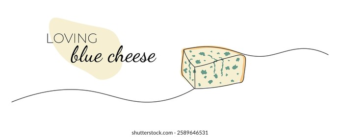 One continuous line drawing of blue cheese. Italian cuisine concept. Editable stroke, vector illustration