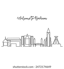 One continuous line drawing of Bochum skyline vector illustration. Modern city in Europe in simple linear style vector design concept. One of big city in Germany. Iconic architectural building design.