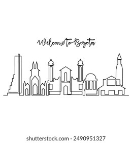 One continuous line drawing of Bogota skyline vector illustration. Modern city in South America in simple linear style vector design concept. Big city in Colombia. Iconic architectural building