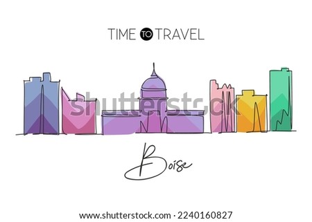 One continuous line drawing of Boise city skyline, Idaho. World beautiful landscape tourism and travel vacation for wall decor print. Stylish single line draw graphic design vector illustration