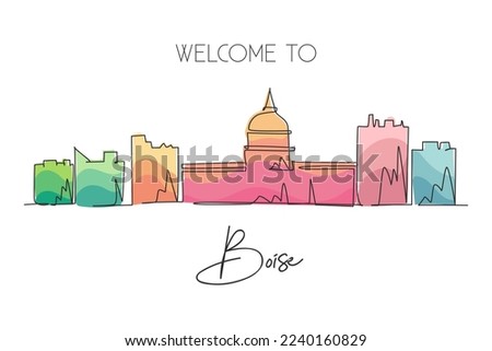 One continuous line drawing of Boise city skyline, Idaho. World beautiful landscape tourism and travel vacation for wall decor print. Stylish single line draw graphic design vector illustration
