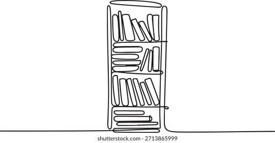 One Continuous Line Drawing of a Bookshelf Full of Books. one line Icon drawing with white background

