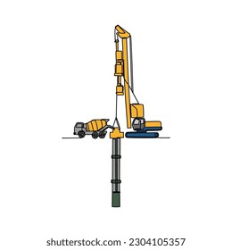 One continuous line drawing of bore pile machine in the site project . Construction Project design concept with simple linear style. Construction Project vector design illustration concept.