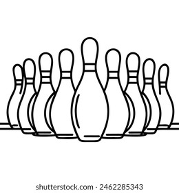 one continuous line drawing of bowling pins lined up on a bowling alley