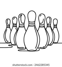 one continuous line drawing of bowling pins lined up on a bowling alley