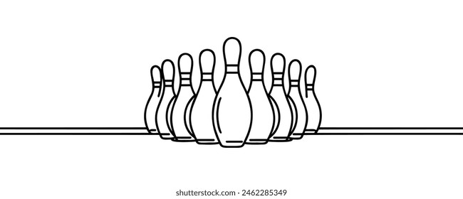 one continuous line drawing of bowling pins lined up on a bowling alley