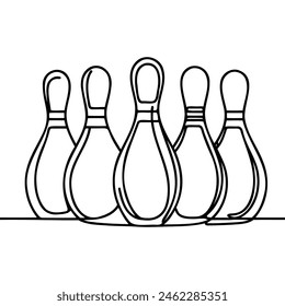 one continuous line drawing of bowling pins lined up on a bowling alley