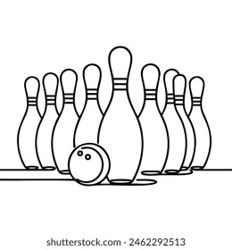 one continuous line drawing of bowling pins lined up on a bowling alley