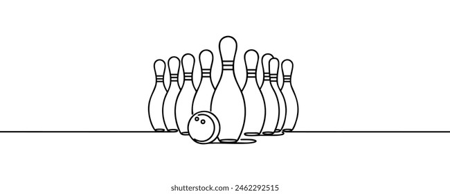 Eine durchgehende Linienzeichnung der Bowlingstifte auf einer Bowlingbahn