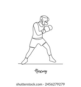 Eine durchgehende Linienzeichnung der Boxsport-Vektorillustration. Boxsport-Design im schlichten linearen fortlaufenden Stil Vektorgrafik Konzept. Design für Sportthemen für Ihre Asset-Vektorgrafik-Design-Illustration.