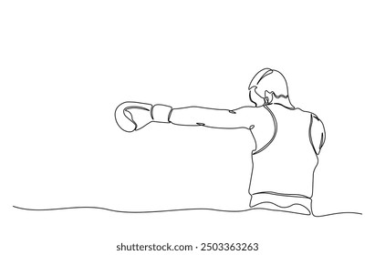One continuous line drawing boxing player - men. A male athlete boxer single line illustration.