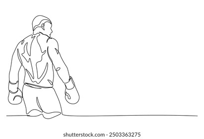 One continuous line drawing boxing player - men. A male athlete boxer single line illustration.