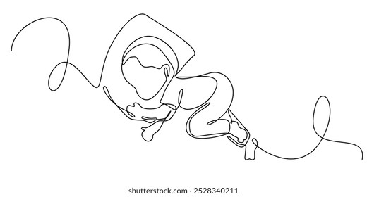 Un dibujo de línea continua de un niño dormido. Un dibujo de línea de un niño durmiendo profundamente. Ilustración vectorial de una sola línea. fondo blanco aislado