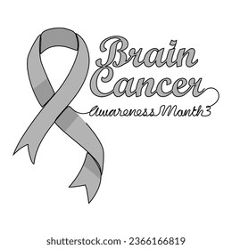 One continuous line drawing of brain cancer awareness month with white background. Awareness ribbon design in simple linear style. healthcare and medical design concept vector illustration.