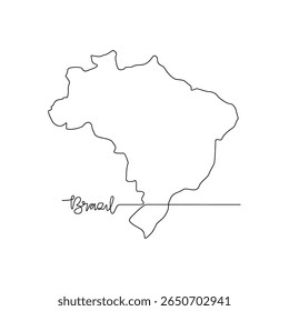 One continuous line drawing of Brazil signature themes design vector illustration. Brazil map in simple linear style vector design concept. Good design illustration for tourism and travel campaign.