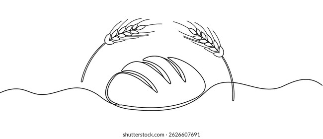 One continuous line drawing of bread. Simple black line sketch, bakery and cafe concept good for logo. Vector illustration. Editable stroke