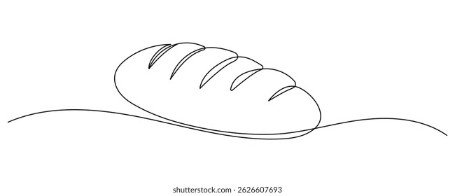 One continuous line drawing of bread. Simple black line sketch, bakery and cafe concept good for logo. Vector illustration. Editable stroke