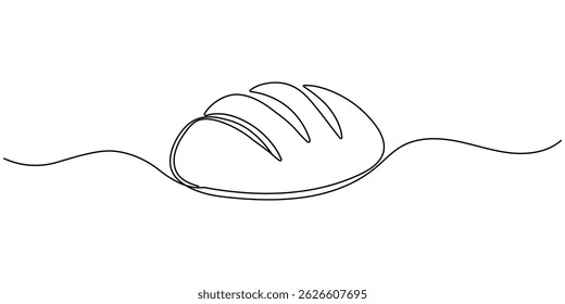 One continuous line drawing of bread. Simple black line sketch, bakery and cafe concept good for logo. Vector illustration. Editable stroke