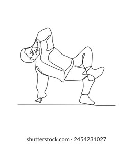 One continuous line drawing of a breakdancing people vector design illustration. Breakdancing consists of four main elements : Toprock, Downrock, Power moves and Freezes. Breakdancing design concept.