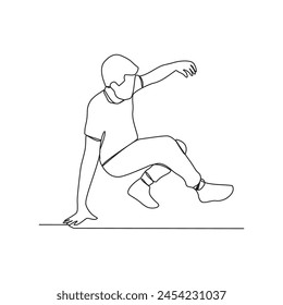 One continuous line drawing of a breakdancing people vector design illustration. Breakdancing consists of four main elements : Toprock, Downrock, Power moves and Freezes. Breakdancing design concept.