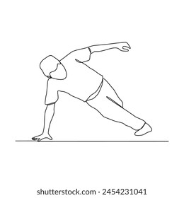 One continuous line drawing of a breakdancing people vector design illustration. Breakdancing consists of four main elements : Toprock, Downrock, Power moves and Freezes. Breakdancing design concept.