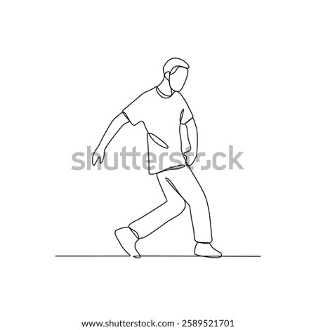 One continuous line drawing of a breakdancing people vector design illustration. Breakdancing Activity of four main elements : Toprock, Downrock, Power moves and Freezes. Breakdancing design asset.