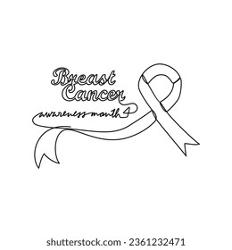 One continuous line drawing of breast cancer awareness month with white background. medical design concept in simple linear style. Awareness ribbon design concept vector illustration.