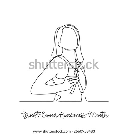 One continuous line drawing of Breast Cancer Awareness Month vector illustration. Breast Cancer Awareness Month themes design concept in simple linear continuous line. Great design for healthcare.