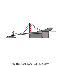 Un dibujo continuo de la ilustración de diseño del puente. Arquitectura de puente de estilo lineal simple. Concepto de construcción. Ilustración del vector