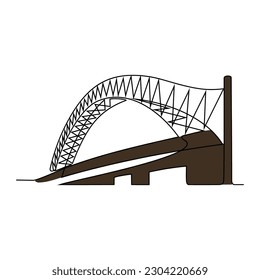 One continuous line drawing of bridge design illustration. Bridge architecht in simple linear style. Construction design concept. Vector illustration