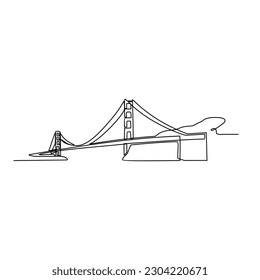 One continuous line drawing of bridge design illustration. Bridge architecht in simple linear style. Construction design concept. Vector illustration