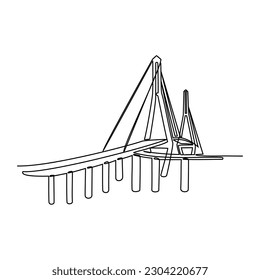 One continuous line drawing of bridge design illustration. Bridge architecht in simple linear style. Construction design concept. Vector illustration