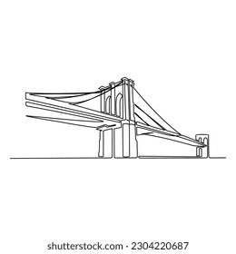 One continuous line drawing of bridge design illustration. Bridge architecht in simple linear style. Construction design concept. Vector illustration